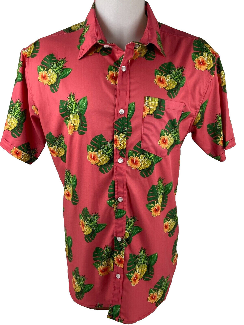 Nine Line Men XL Tropical Shirt Hand Grenade Pineapple Hibiscus Hawaii Military